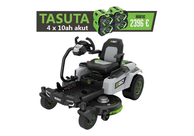 Nullpöörderaadiusega rooliga juhitav akumurutraktor EGO ZT4201E-S. Murutraktoriga TASUTA kaasa 4x10 Ah akut!