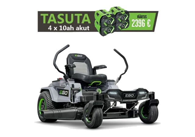 Nullpöörderaadiusega akumurutraktor kangidega EGO ZT4201E-L.  Murutraktoriga TASUTA kaasa 4x10 Ah akut!